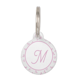 Monogrammed Frilly Coquette Pink watercolor Bow Pet Tag