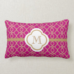 Monogrammed Fuchsia and Gold Moroccan Lumbar Cushion