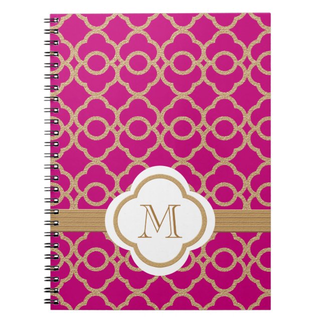 Monogrammed Fuchsia and Gold Moroccan Notebook (Front)