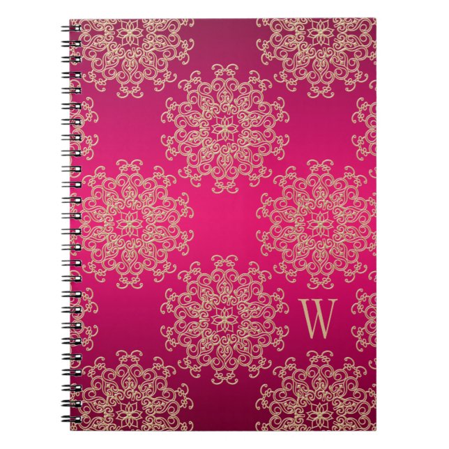 Monogrammed Fuchsia and Gold Notebook Journal (Front)