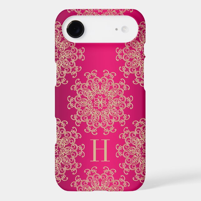 Monogrammed Fucshia and Gold Exotic Medallion Case-Mate iPhone Case (Back)