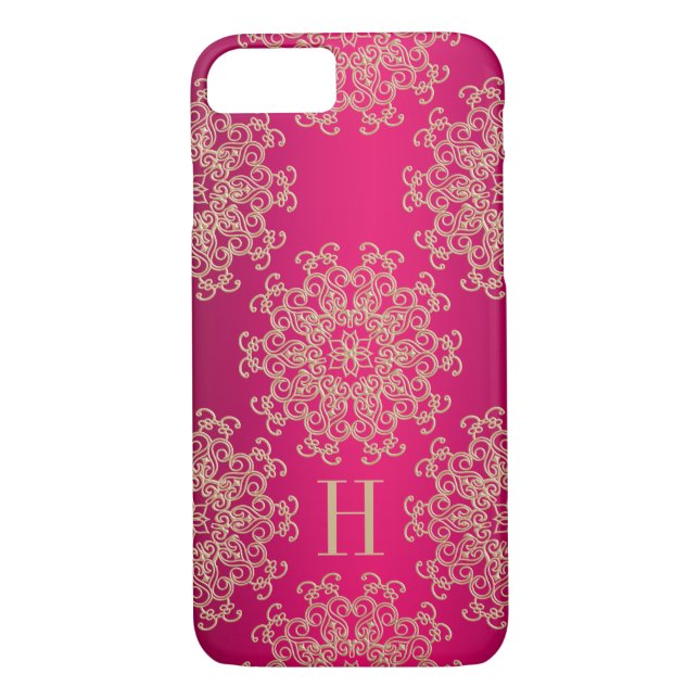 Monogrammed Fucshia and Gold Exotic Medallion Case-Mate iPhone Case (Back)