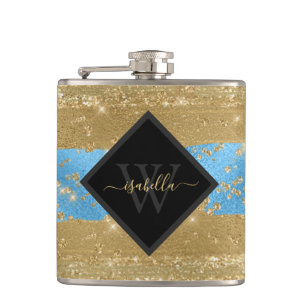 Monogrammed Fun Modern Gold Glitter Script Hip Flask