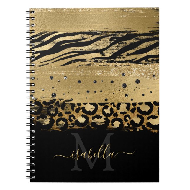 Monogrammed Fun Modern Gold Glitter Script Notebook (Front)