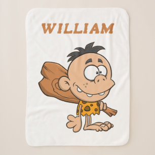 Monogrammed funny cartoon artwork White Brown Sherpa Blanket