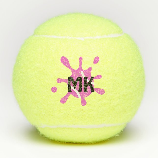 Monogrammed Funny Cute Splat Pink Initials Tennis Balls (Front)