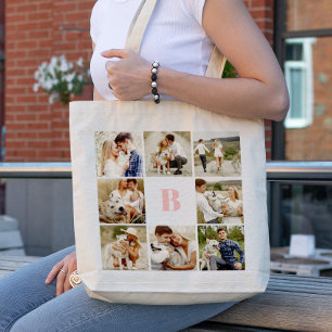 Monogrammed Gallery of 8 Personalised Photos Tote Bag