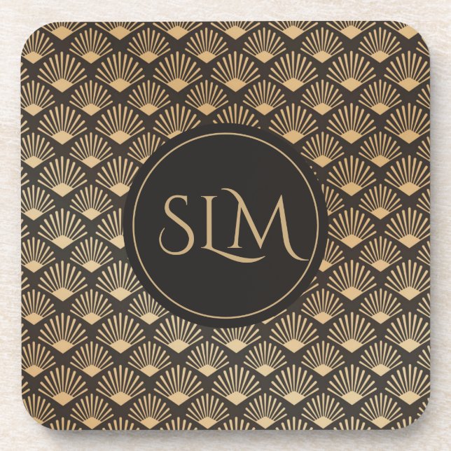 Monogrammed Gatsby Art Deco Fan Pattern Coaster (Front)