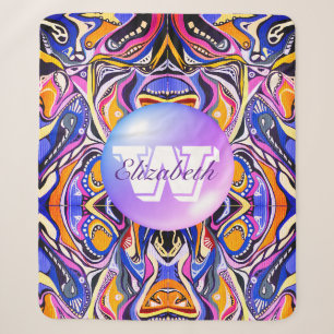Monogrammed Geometric Artdeco Vivid Pattern Sherpa Blanket