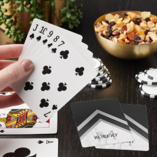 Monogrammed Geometric Chevron Black Silver Marble Playing Cards