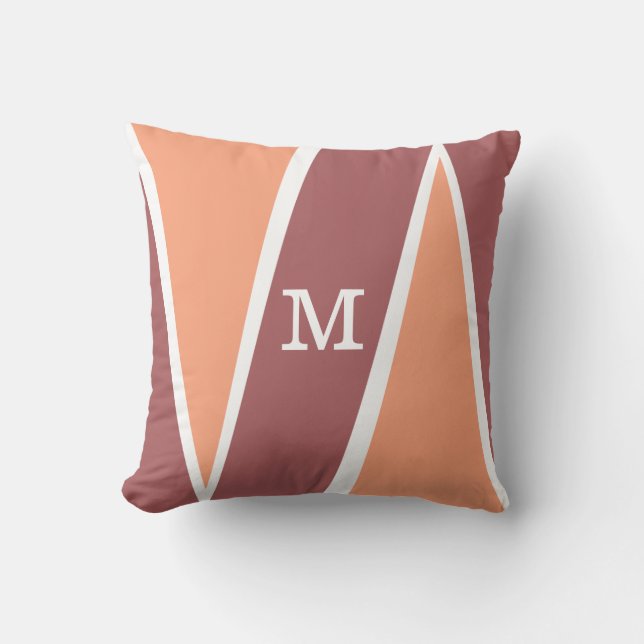 Monogrammed Geometric Pattern Orange Marsala Cushion (Front)