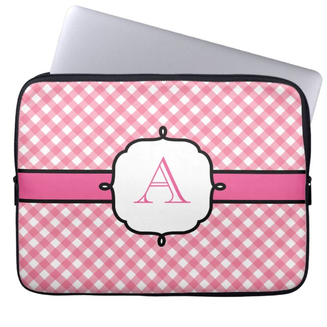 Monogrammed Gingham Laptop Case (Front)