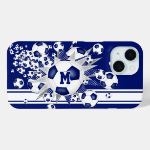 monogrammed girls soccer ball blowout blue  iPhone 15 case