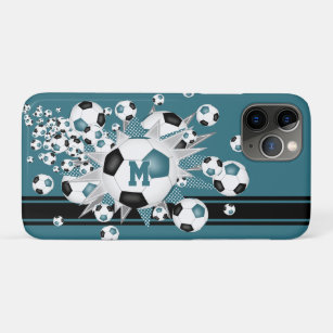 monogrammed girls soccer balls stars teal black Case-Mate iPhone case
