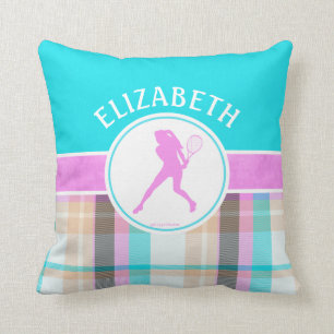 Monogrammed Girl's Tennis Summer Tartan Cushion
