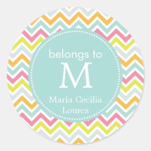 Monogrammed Girly Chevron Rainbow Modern Classic Round Sticker