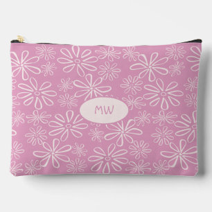 Monogrammed Girly Pink Blush Floral Pattern Accessory Pouch
