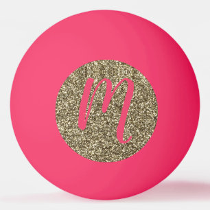Monogrammed Glitter Elegant Pink and Gold Ping Pong Ball