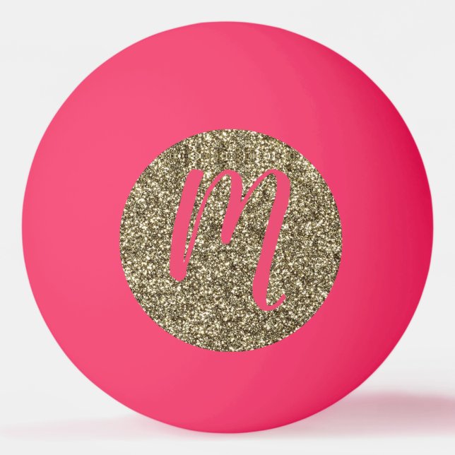 Monogrammed Glitter Elegant Pink and Gold Ping Pong Ball (Front)