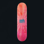 Monogrammed Glowing Sunset Rays Skateboard<br><div class="desc">A modern grunge ray pattern in orange and pink with a fun editable monogram in grey. Personalise by editing the text in the text box or delete text for no monogram.</div>