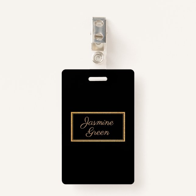 Monogrammed Gold And Black Frame ID Badge (Front with Clip)