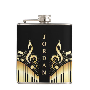 Monogrammed Gold And Black Musical Keyboard Hip Flask