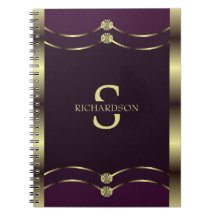 Monogrammed Gold And Burgundy Purple Geometric