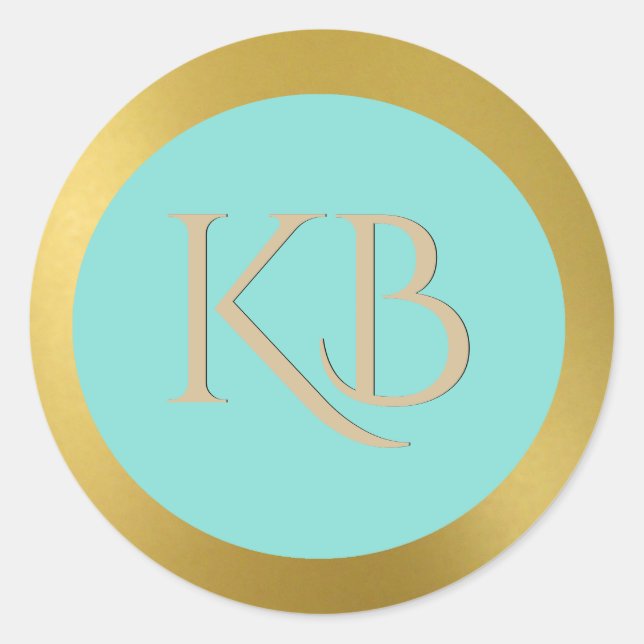 Monogrammed Gold and  Turqoise Stickers (Front)