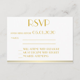 Monogrammed Gold Black Great Gatsby Wedding RSVP Card