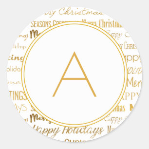 Monogrammed Gold Christmas Typography Trendy Classic Round Sticker