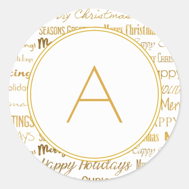 Monogrammed Gold Christmas Typography Trendy Classic Round Sticker (Front)