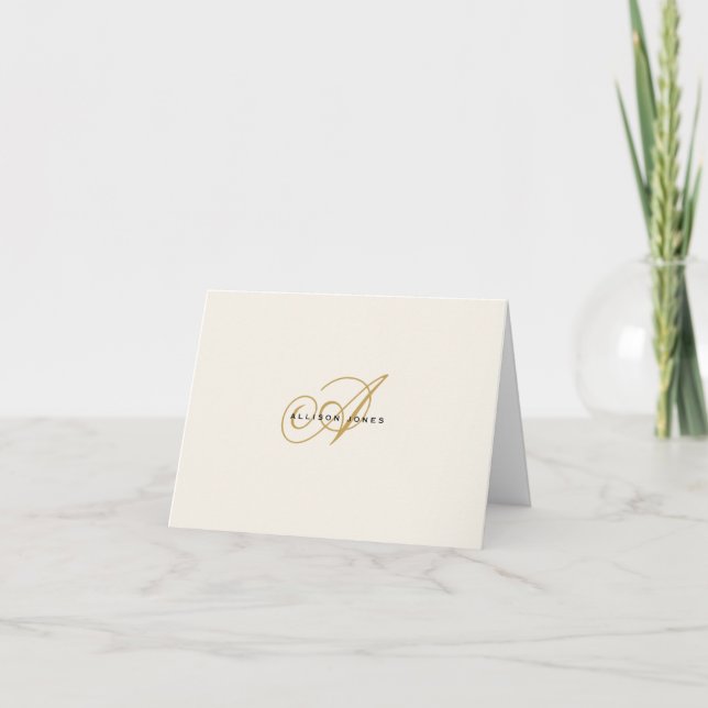 Monogrammed Gold & Cream folded Note Card (Front)