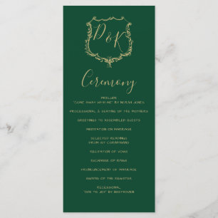Monogrammed Gold Crest and Green Wedding programs