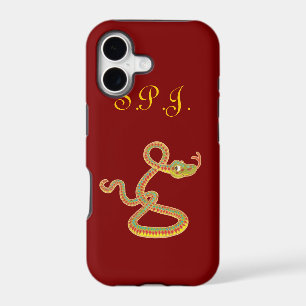 Monogrammed Gold-effect Snake on Red Background