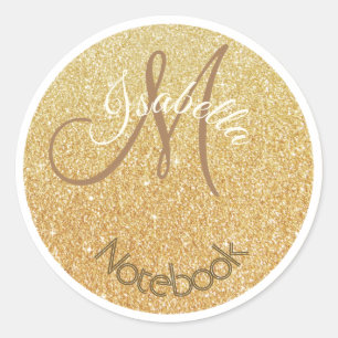 Monogrammed Gold Glitter Dot Classic Round Sticker