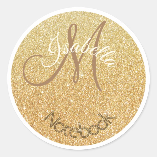 Monogrammed Gold Glitter Dot Classic Round Sticker (Front)