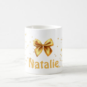 Monogrammed gold glitter ribbon cute golden stars coffee mug