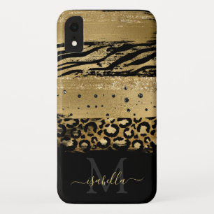 Monogrammed Gold Glitter Script  iPhone XR Case