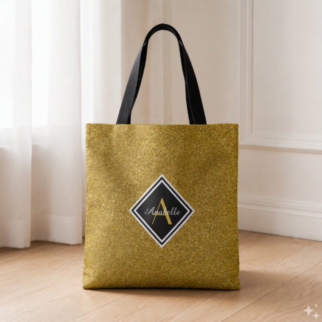 Monogrammed Gold Glitter Tote Bag (Creator Uploaded)