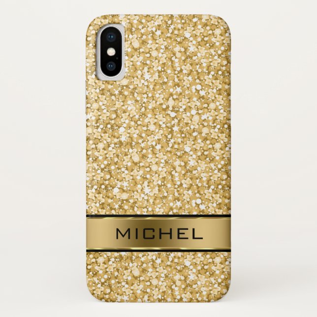 Monogrammed Gold Glitter White Sparks Case-Mate iPhone Case (Back)