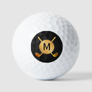 Monogrammed Gold Golf Ball and Clubs