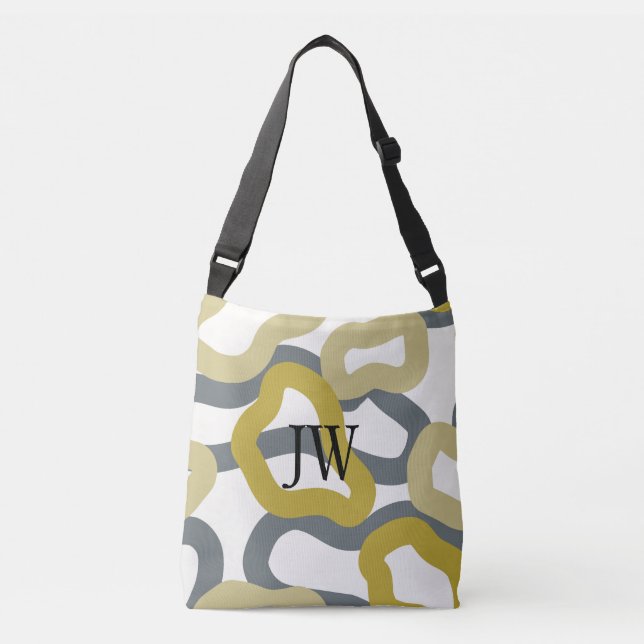 Monogrammed Gold Grey Modern Metro Crossbody Bag (Front)