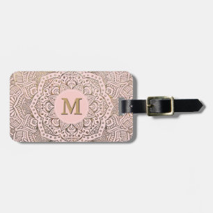 Monogrammed Gold Mandala   Blush Pink Boho Luggage Tag