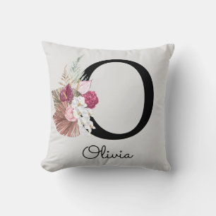 Monogrammed Gold Pink Floral Initial O Cushion