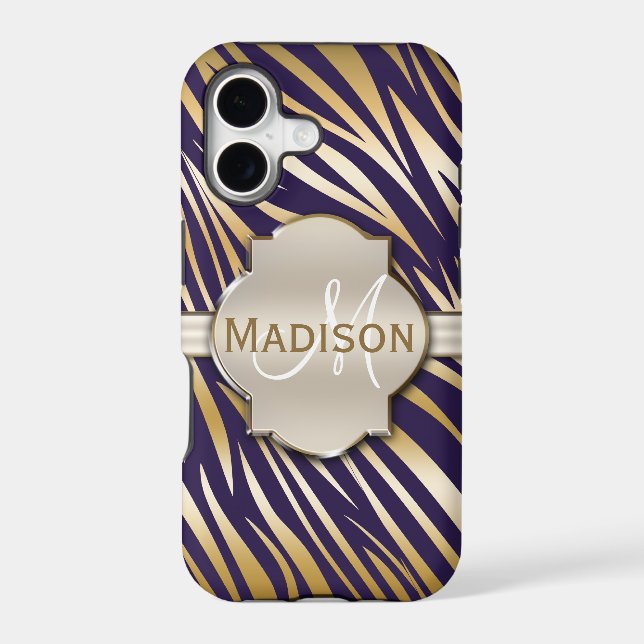 Monogrammed Gold Purple Zebra Print Pattern (Back)