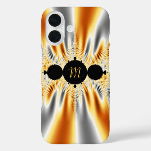 Monogrammed Gold Silver Metallic Fractal iPhone 16 Case