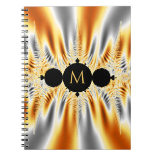 Monogrammed Gold Silver Metallic Fractal Notebook