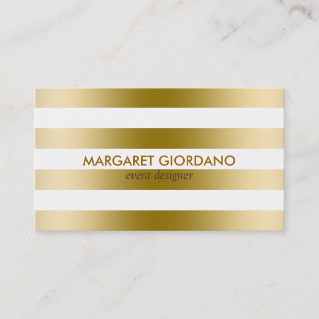 Monogrammed Gold Stripes Geometric Pattern Business Card (Front)