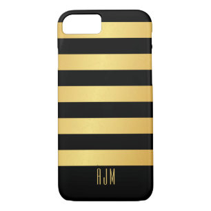 Monogrammed Gold Stripes On Black Background iPhone 8/7 Case