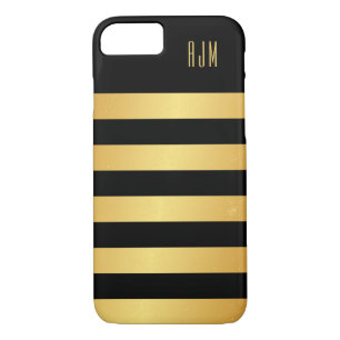 Monogrammed Gold Stripes Over Black Background iPhone 8/7 Case